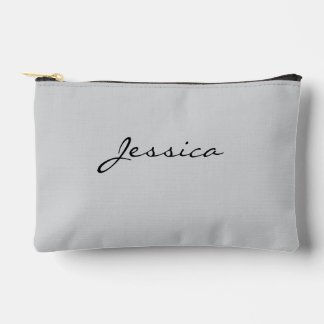 Grey Script Name Minimal Modern Travel Cosmetic Accessory Pouch