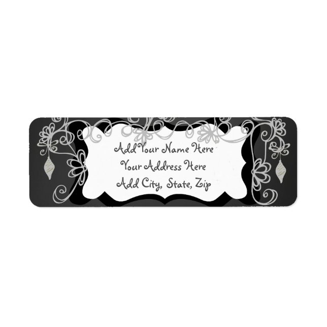 Grey Scrolls Chalkboard Holiday Address Label (Front)