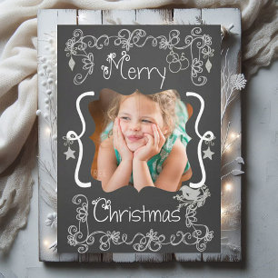 Grey Scrolls Chalkboard Holiday Photo Card