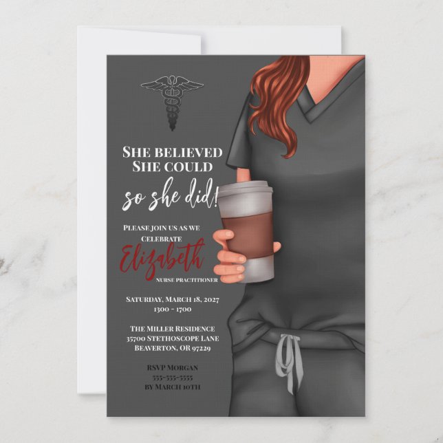 Grey Scrubs Nursing School Graduation Invitation (Front)