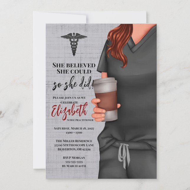 Grey Scrubs Nursing School Graduation Invitation (Front)