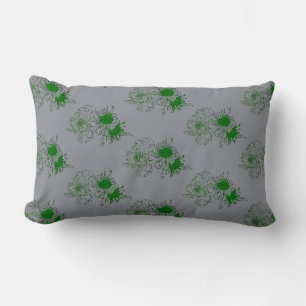 “Grey Serenity – Green Chrysanthemum Minimal Pillo Lumbar Cushion
