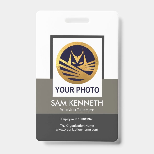 Grey Shades Box Column Photo Template Staff ID Badge (Front)
