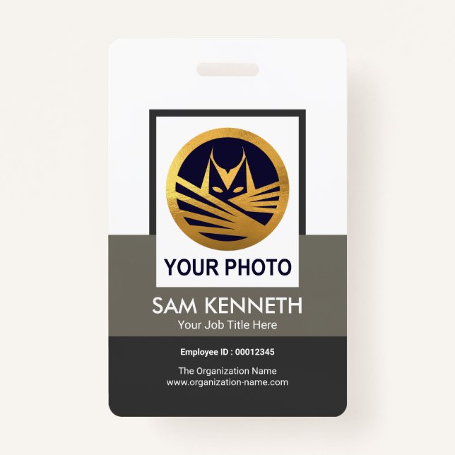 Grey Shades Box Column Photo Template Staff ID Badge (Front)