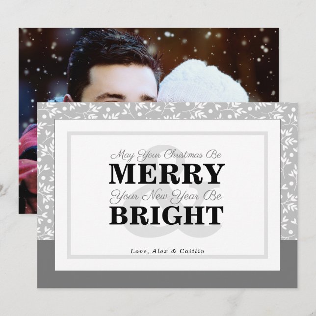 Grey Shades Christmas Greenery Photo Card (Front/Back)