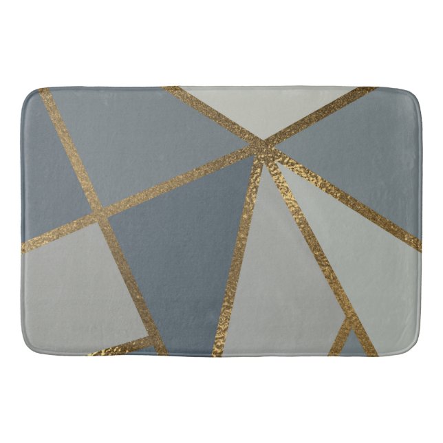 Grey Shades & Gold Bronze Geometric Chic Bath Mat (Front)