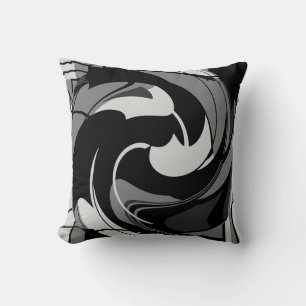 Grey Shades on Black Abstract Flower Art Design Cushion