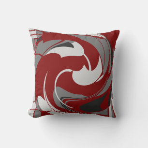 Grey Shades on Dark Red Abstract Flower Art Design Cushion