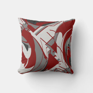 Grey Shades on Dark Red Lush Leaves Art Abstract Cushion
