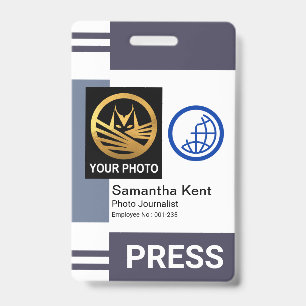 Grey Shades Stripe Column Photo Template Press ID Badge
