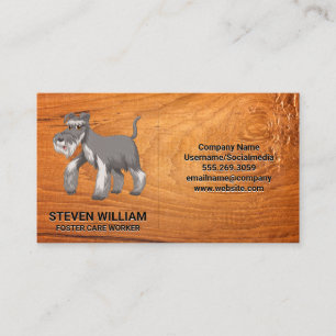 Grey Shaggy Dog Wood Background Business Card