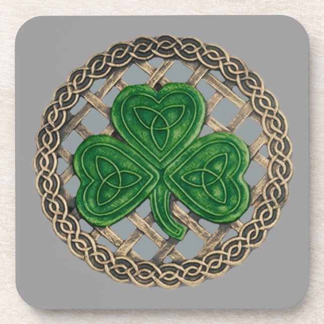 Grey Shamrock And Celtic Knots Coasters (Front)