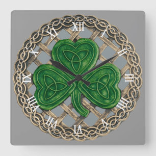 Grey Shamrock & Celtic Knots Roman Numeral Clock