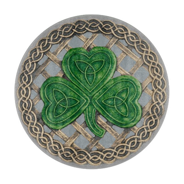 Grey Shamrock On Celtic Knots Cutting Board (Front)