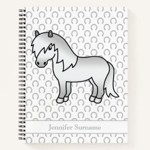 Grey Shetland Pony Cartoon Pony & Custom Text Notebook