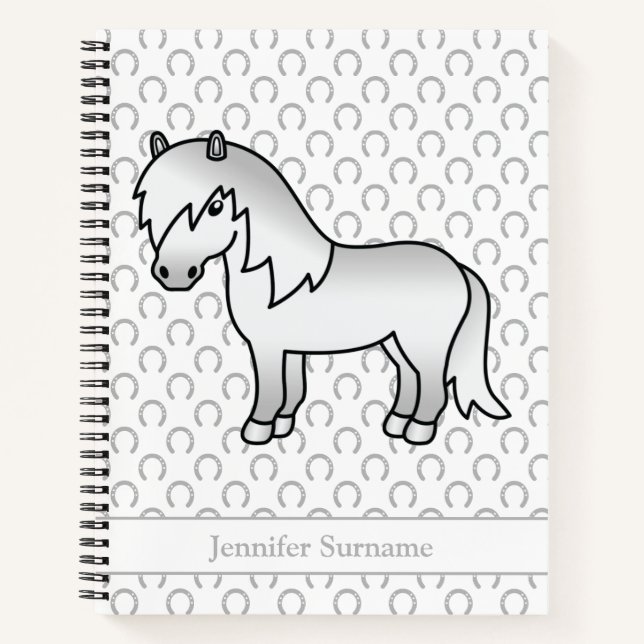 Grey Shetland Pony Cartoon Pony & Custom Text Notebook (Front)
