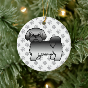 Grey Shih Tzu Cute Cartoon Dog Illustration Ceramic Tree Decoration