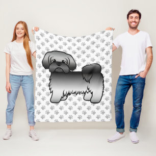 Grey Shih Tzu Cute Cartoon Dog Illustration Fleece Blanket