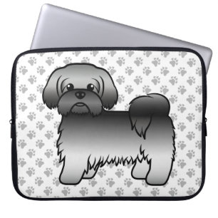 Grey Shih Tzu Cute Cartoon Dog Illustration Laptop Sleeve