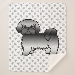 Grey Shih Tzu Cute Cartoon Dog Illustration Sherpa Blanket