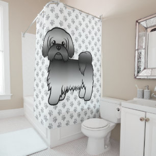 Grey Shih Tzu Cute Cartoon Dog Illustration Shower Curtain