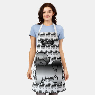 Grey Shih Tzu Cute Cartoon Dog & Name Apron