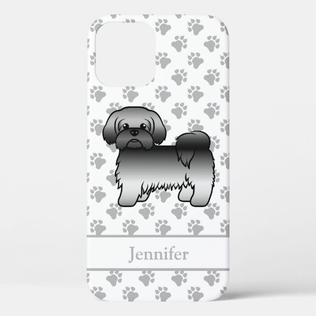 Grey Shih Tzu Cute Cartoon Dog & Name Case-Mate iPhone Case (Back)