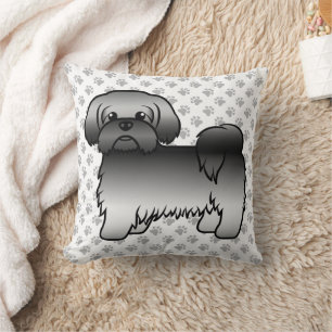 Grey Shih Tzu Cute Cartoon Dog & Paws Cushion