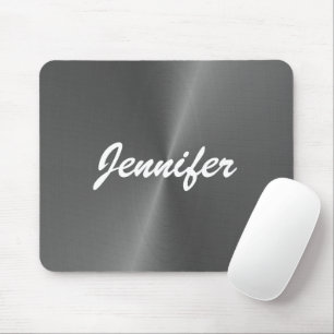 Grey shiny faux metal custom name mouse pad