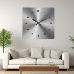 Grey Shiny Metallic-Stainless Steel Look 2 Square Wall Clock<br><div class="desc">Image of silver grey shiny metallic design stainless steel look wall clock. Not real steel but an image that looks like steel.</div>