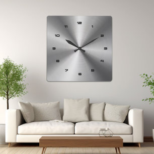 Grey Shiny Metallic-Stainless Steel Look 2 Square Wall Clock