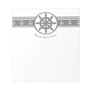 Grey Ships Wheel Personalised Notepad