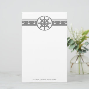 Grey Ships Wheel Personalised Stationery