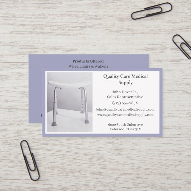 Grey  Shower Chair Equipment Medical Senior Care Business Card (Front/Back In Situ)