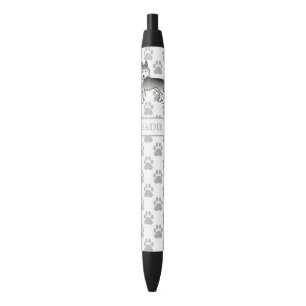 Grey Siberian Husky Cartoon Dog & Name Black Ink Pen