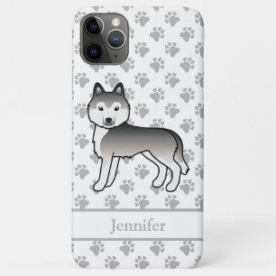 Grey Siberian Husky Cartoon Dog & Name Case-Mate iPhone Case