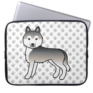 Grey Siberian Husky Cute Cartoon Dog Laptop Sleeve