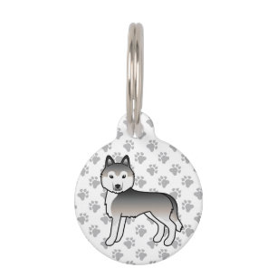 Grey Siberian Husky Cute Cartoon Dog Pet Tag