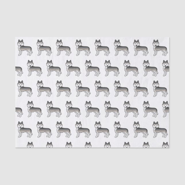 Grey Siberian Husky Cute Dog Pattern Tissue Paper (Front)