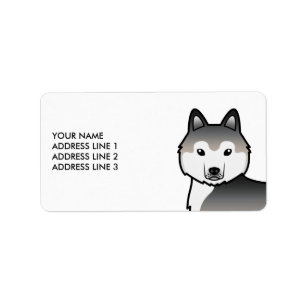 Grey Siberian Husky Dog & Custom Text Label