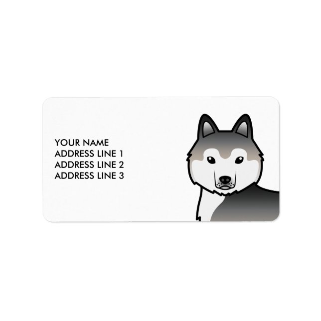 Grey Siberian Husky Dog & Custom Text Label (Front)