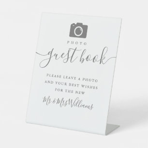 Grey Signature Script Photo Guest Book Pedestal Sign