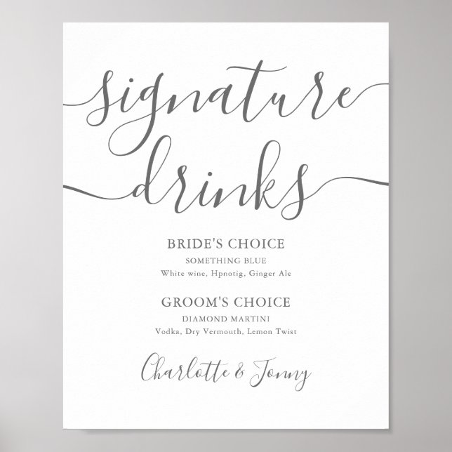Grey Signature Script Signature Drinks Sign (Front)