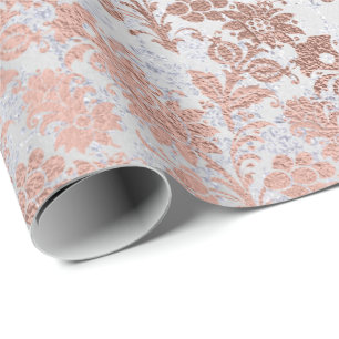 Grey Silve Pink Rose Gold Powder Faux Blush Floral Wrapping Paper