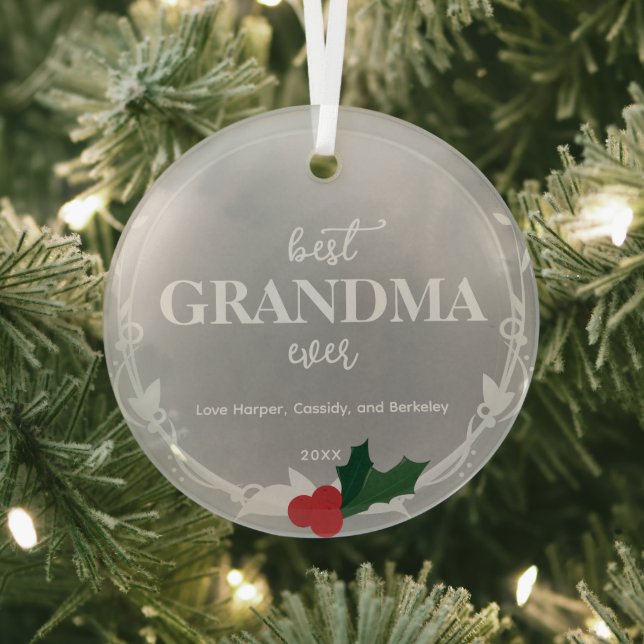 Grey Silver Best Ever Grandma Glass Tree Decoration (Insitu)