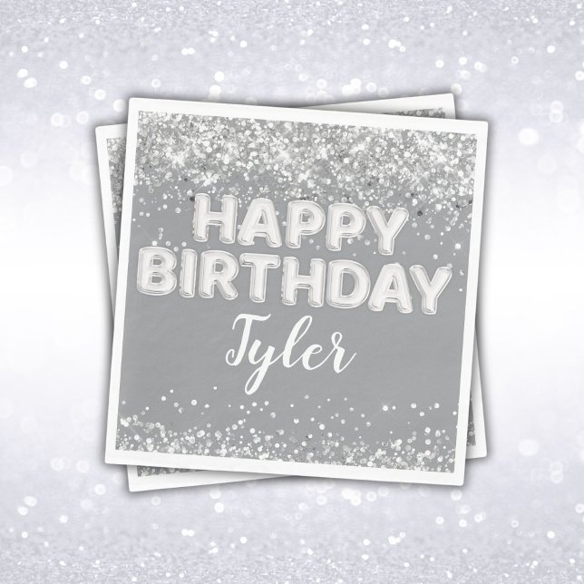 Grey Silver Birthday Party Napkin (Creator Uploaded)