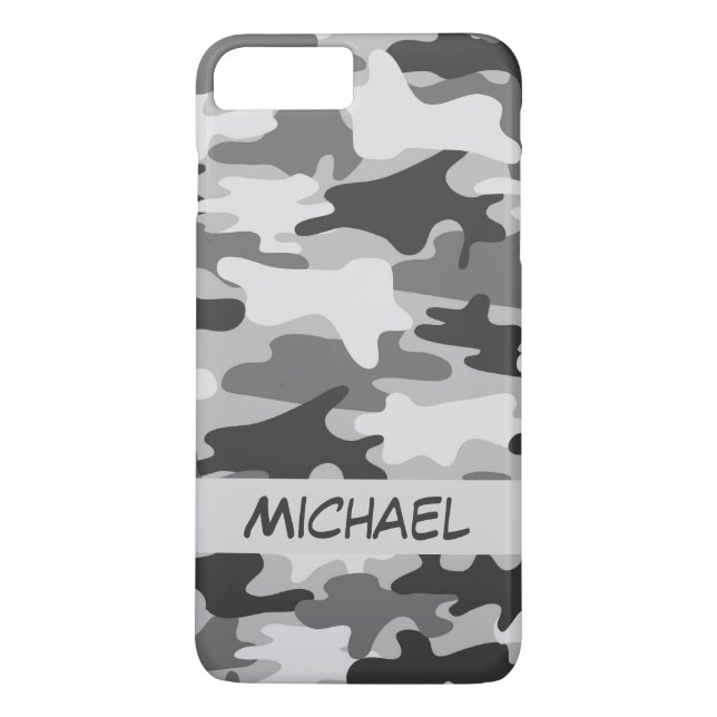 Grey Silver Camo Camouflage Personalised Name Case-Mate iPhone Case (Back)