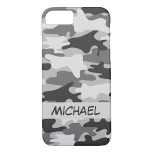 Grey Silver Camo Camouflage Personalised Name Case-Mate iPhone Case