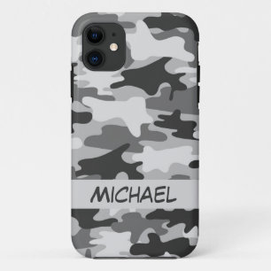 Grey Silver Camo Camouflage Personalised Name Case-Mate iPhone Case