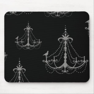 grey silver chandelier damask on black mouse pad